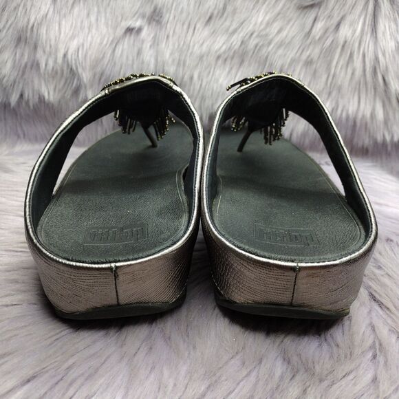 FitFlop Women’s Cha Cha Beaded Tassel Sandals Nimbus Silver Size 11 Iridescent - Picture 5 of 7